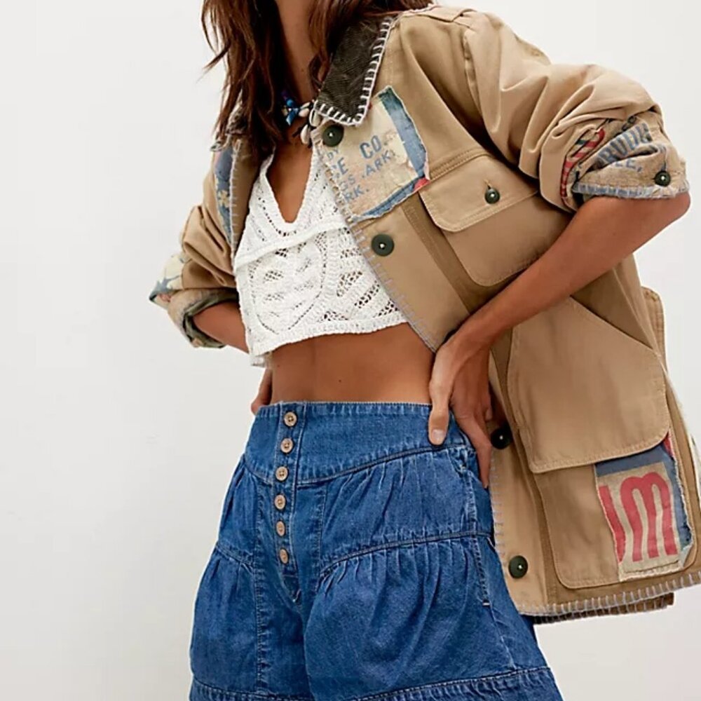 We The Free Fleur Denim Shorts Color True Blue - Picture 3 of 5